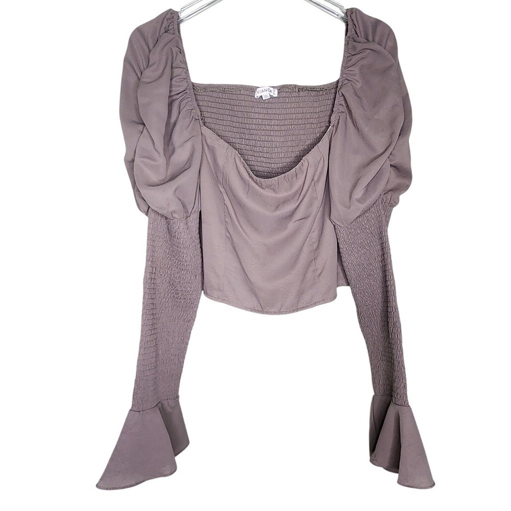 O. Vianca Smocked Puff Sleeve Crop Top Taupe Boho‎ Cottagecore Milkmaid 3XL